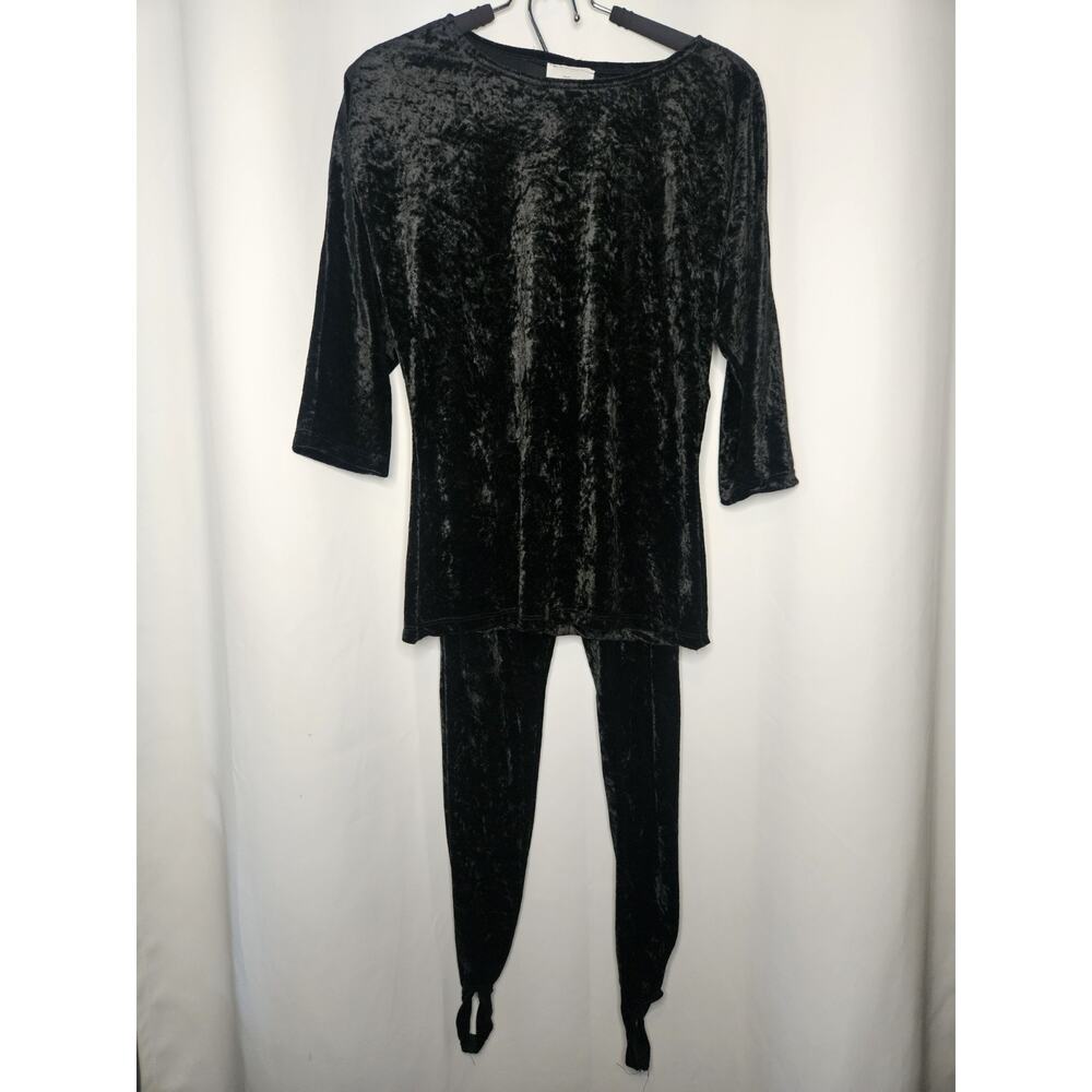 Vintage 90s My Michelle Black Velvet 3/4 Sleeve Shirt Stirrup Leggings Set